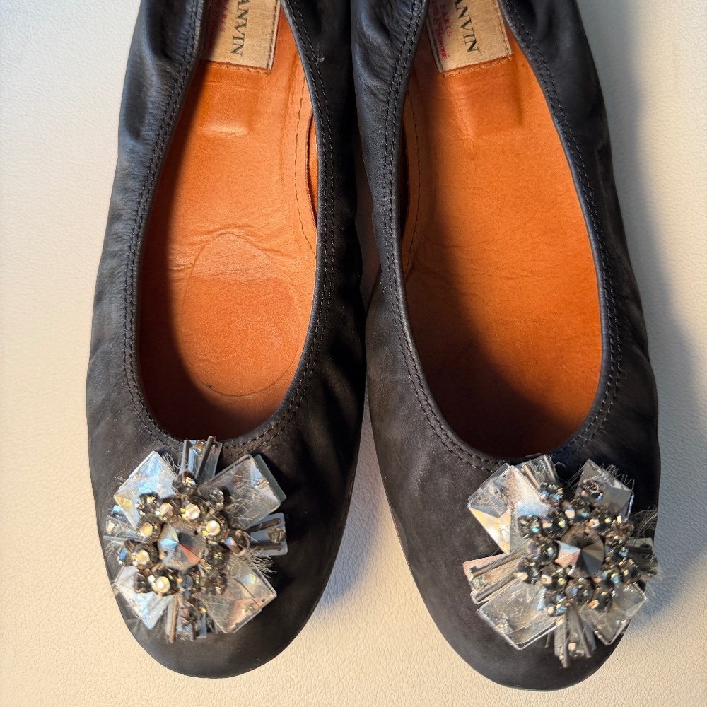 Lanvin Paris Embellished Ballet Flats – EU 40 / US 9 – Black Leather – $790